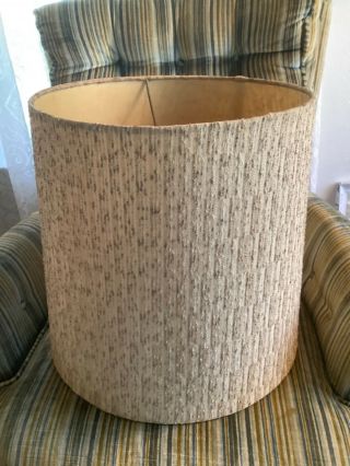 Mid Century Modern Large Vintage Drum Barrel Table Lamp Shade Tweed Nubby Mcm