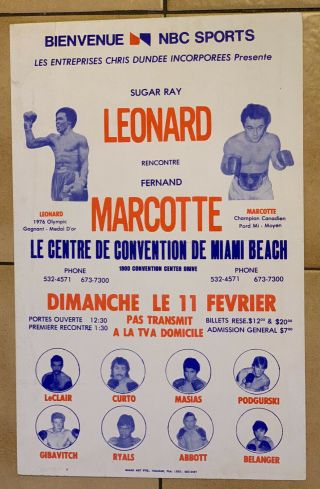 1979 Sugar Ray Leonard Vs.  Marcotte Vintage Onsite Boxing Poster French Variant