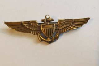 Vintage Ww2 Us Navy Gold Pilot Wings Amico Signed 1/20 10k Gold Sterling Silver