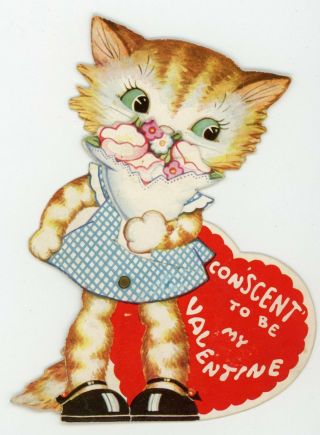 Vintage Die Cut Mechanical Anthropomorphic Cat Kitten Valentine Card