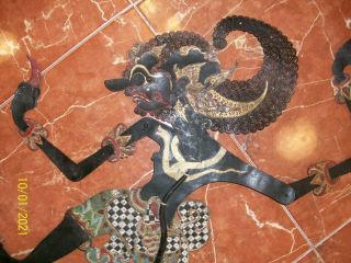 Vtg.  Bali Indonesia Shadow Puppet Handmade Leather Paint Gold Wayang Kulit F 3