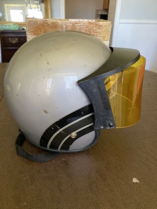 Vintage John Deere Snowmobile Racing Helmet Silver W/black Arches - Box