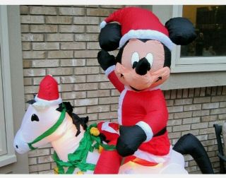 Rare Disney Santa Mickey Mouse Rocking Horse Christmas Inflatable Gemmy 6ft