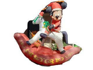 RARE Disney Santa Mickey Mouse Rocking Horse Christmas Inflatable Gemmy 6ft 2