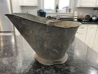 Vintage Country Galvanized Coal Ash Bucket Fireplace Hog Scuttle Flower Water