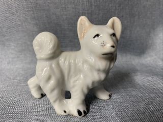 Vintage Ceramic Miniature White Pomeranian Or Spitz Dog 2 " Stocking Stuffer