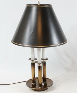 Vintage Brass Bouillotte Faux Candlestick Table Lamp Black Shade