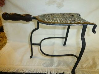 Antique Wrought Iron And Brass Pot Or Kettle Warming Trivet Stand - 14 " X 10 "