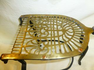 Antique wrought iron and brass pot or kettle warming trivet stand - 14 
