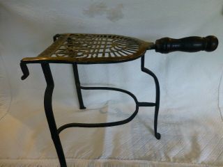 Antique wrought iron and brass pot or kettle warming trivet stand - 14 