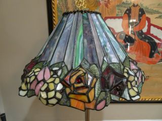 Vintage Tiffany Style Stained Glass Lampshade Rose Flower Theme 16 " Diameter
