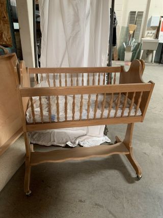 Vintage Handmade Wooden Baby Cradle