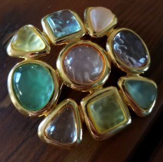 Vintage Joan Rivers Multi - Color Frosted Lucite Cabochon Flower Pin Brooch 2