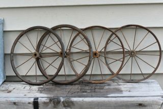 Set Of 4 Antique/vintage 9 1/2 " Wire Spoke Metal Baby Buggy Wheels