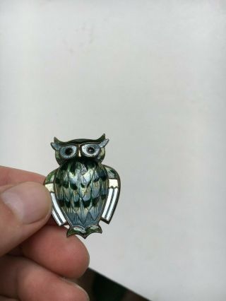 Vintage David Andersen Norway Sterling Silver Enamel Owl Brooch Pin