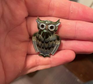 Vintage David Andersen Norway Sterling Silver Enamel Owl Brooch Pin 2