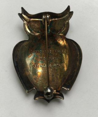 Vintage David Andersen Norway Sterling Silver Enamel Owl Brooch Pin 3