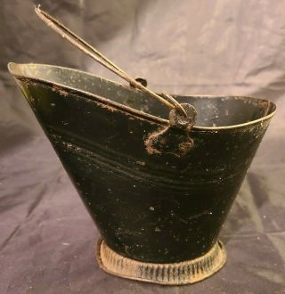 Antique Primitive Vintage Metal Coal Ash Bucket Pail Can With Handle K64