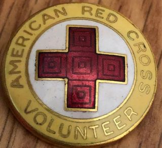 Vintage American Red Cross Volunteer Pin Red White Yellow & Gold Enameled