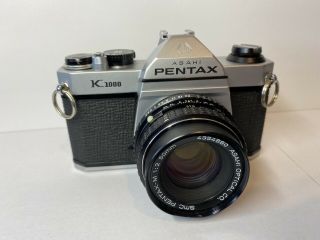 Vintage Asahi Pentax K1000 35mm Slr Film Camera W/ 50mm Lens And Case - Japan