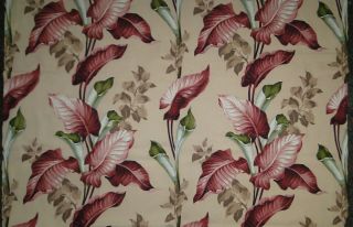 2 1/3 Yards Vintage Tropical Floral Barkcloth Fabric 88 " X 48 " Wide