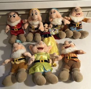 Disney Store Snow White And Seven Dwarfs Mini Bean Bag Plush 14” Set Of 8 Nwt