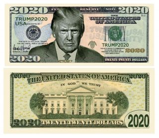 Pack Of 25 - Donald Trump 2020 Presidential Re - Election Dollar Bill Serious