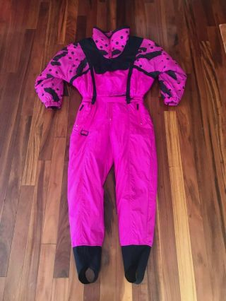 Vtg 80s Tyrolia By Head Womans Size 14 Pink One Piece Ski Snow Suit Snowboarding