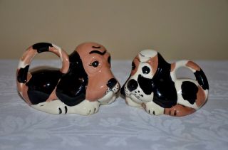 Pair Vintage Holland Mold Beagle Hounds Droopy Dog Brown Ceramic