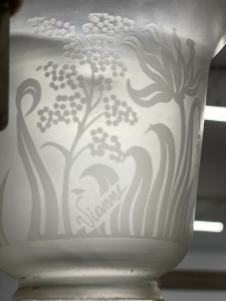 3 Vtg Vianne France Art Nouveau Acid Etched Floral Satin Glass Lamp Shade 2 1/4 "