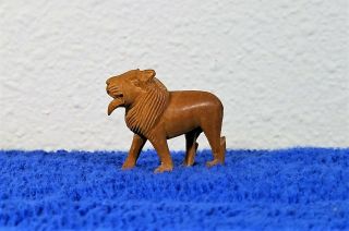 Vintage Miniature Hand Carved Wooden Lion - Folk Art