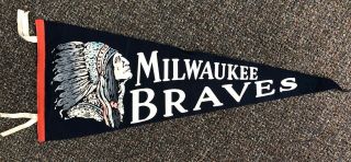 Vintage 1950’s Milwaukee Braves Pennant Flag Navy Native American Indian Logo
