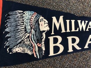Vintage 1950’s Milwaukee Braves Pennant Flag Navy Native American Indian Logo 2