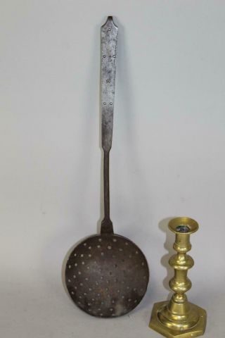 Rare 18th C Decorated Wrought Iron Strainer In Great Old Surface And Patina