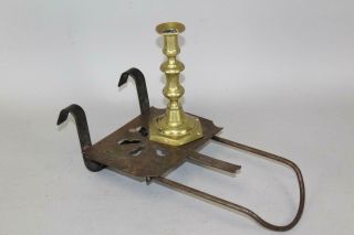 Rare 18th C Pa Wrought Iron Hanging & Sliding Broiler With A Cut Decorated Plate