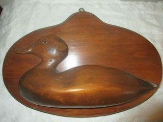 Vintage 3 - D Handmade Carved Wood Wooden Duck Wall Plaque,  Sculpture,  Glass Eye