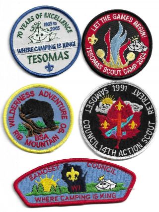 5 Samoset Council Patches - Tesomas Scout Camp - Wisconsin - Wi