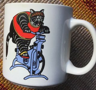 Collectible Vintage B.  Kliban Cat On Stationery Bike Out Porcelain Mug