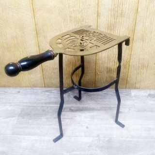 Old Brass Rod Iron Fireplace Trivet Kettle Stand Tea Coffee Pot Cabin Decor Mk9