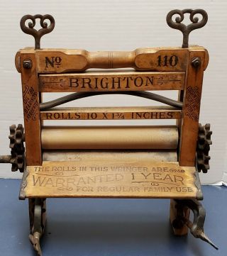 Vintage Brighton Clothes Wringer Hand Crank Washer Wood Rustic Primitive Antique