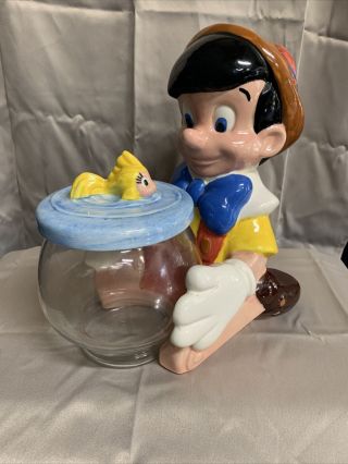 Disney Cookie Jar Pinocchio With Fish Bowl By Treasure Craft Rare