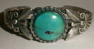 Vintage Navajo Old Pawn Sterling Silver Turquoise Bracelet Fred Harvey Era