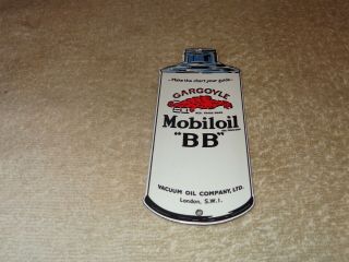 Vintage " Mobil Mobiloil Bb Gargoyle  Oil Can " 6 " Porcelain Metal Gasoline Sign
