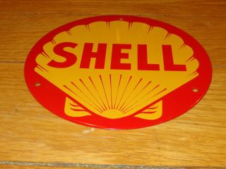 Vintage Shell Gasoline Visible Pump Ad 7.  5 " Porcelain Metal Lubester Plate Sign