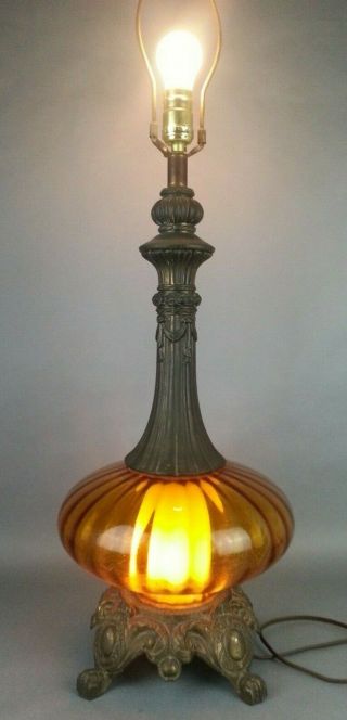 Vtg Mid Century Modern Amber Colored Glass Twinkle Table Lamps Night Light