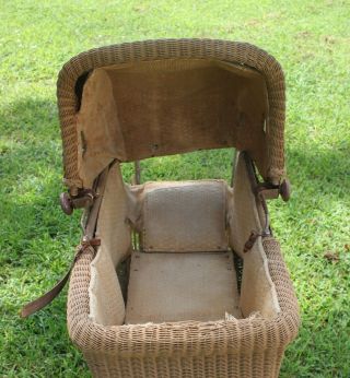 Antique Vintage Wicker Baby Doll Buggy Carriage Stroller 3