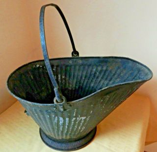 Antique Primitive Galvanized Metal Coal Ash Bucket Pail Can Needs Restoration