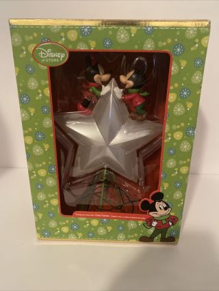 Disney Store Light Up Tree Topper Mickey & Minnie On Star Christmas