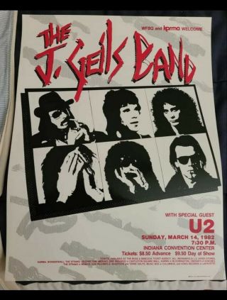 1982 Concert Poster J Geils Band & U2 Indianapolis Seriographic Vintage