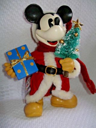 Vintage Disney Fabric Mache 8 " Mickey Mouse Santa Figure By Midwest W/tag & Box